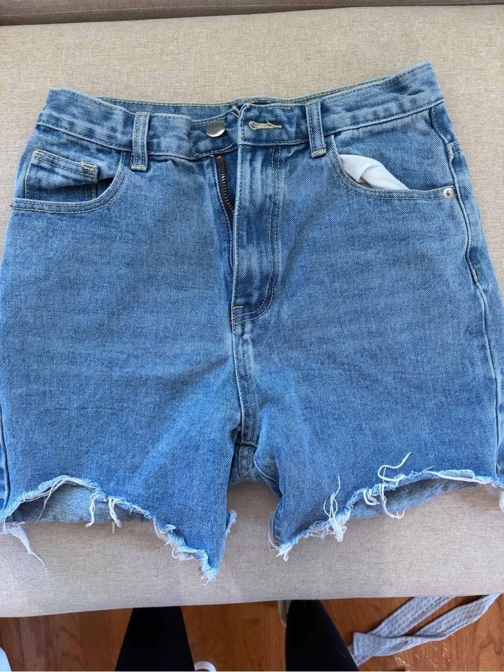 High-Waist Distressed Blue Denim Shorts